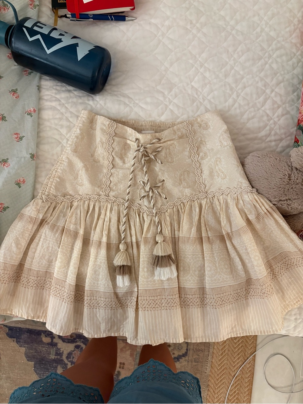 Chelsea & Violet Cream Tiered Tassel Skirt